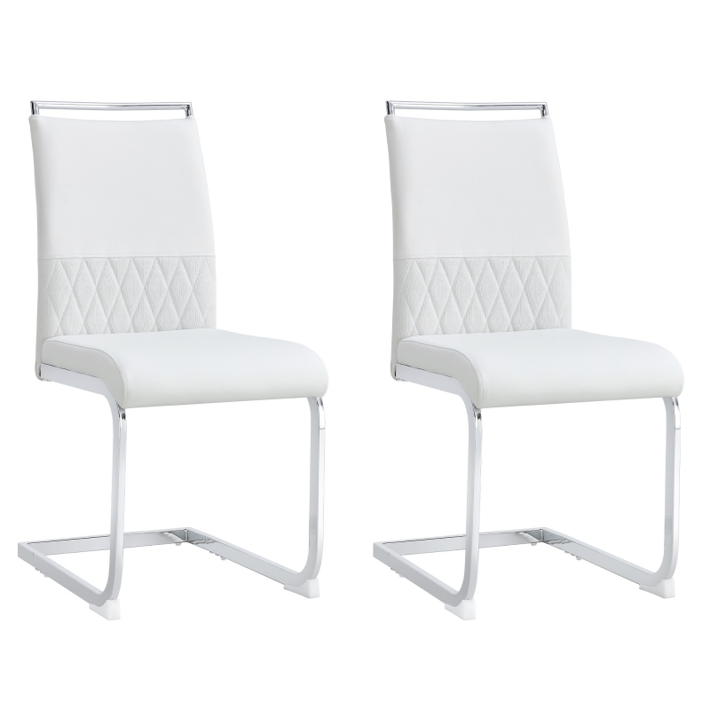 Set aus 2 modernen Esszimmerstühlen mit hoher Rückenlehne aus PU & Leinen, ergonomisches Design, komfortable Polsterung, Weiß – Bild 1 von 2