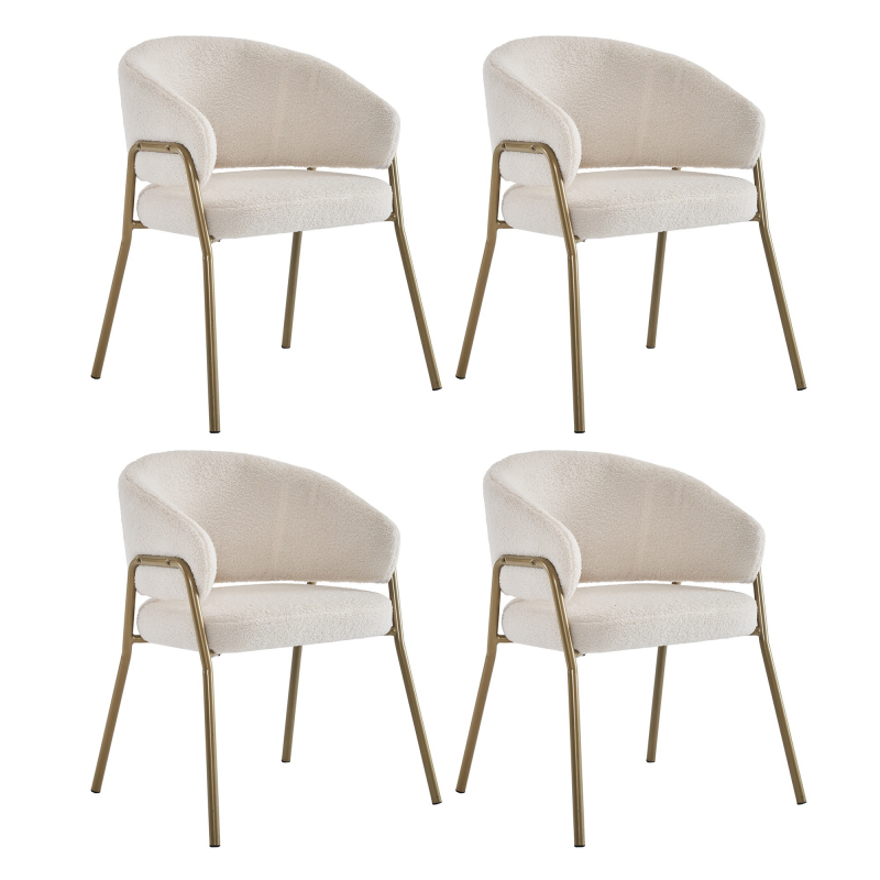 Esszimmerstühle, Set 4 moderne komfortable Lammlederoptik Weiß vergoldete Beine Stabile hochwertige Design Konstruktion 49x48x78 cm Aosom.de – Bild 1 von 2