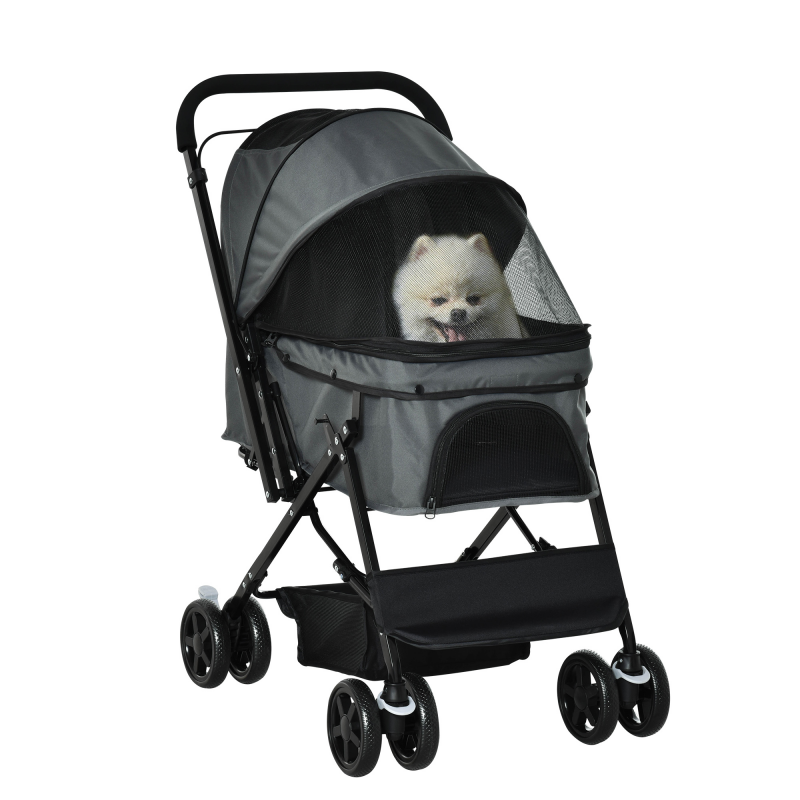 PawHut Hundebuggy Hundewagen für kleine Hunde & Katzen, Haustierwagen Pet Stroller, Oxford Dunkelgrau, 76,5 x 52 x 95 cm Aosom.de – Bild 1 von 2