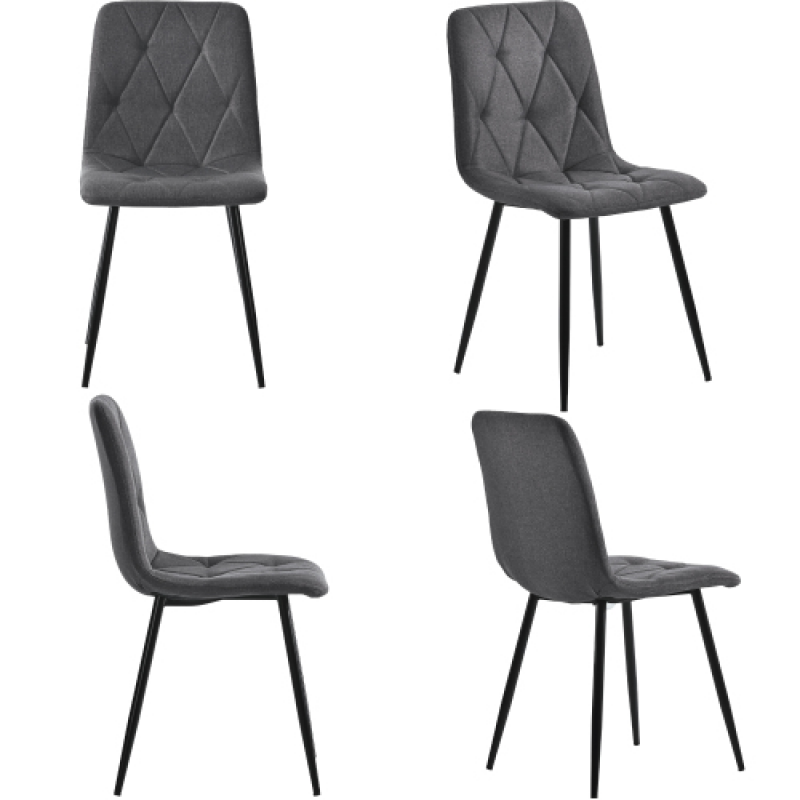 Esszimmerstühle, Set 4 Grau Metallbeinestühle Leinenoptik Bezug gepolstert mit Rückenlehne modernes Design, 45 x 40 x 86 cm Aosom.de – Bild 1 von 2