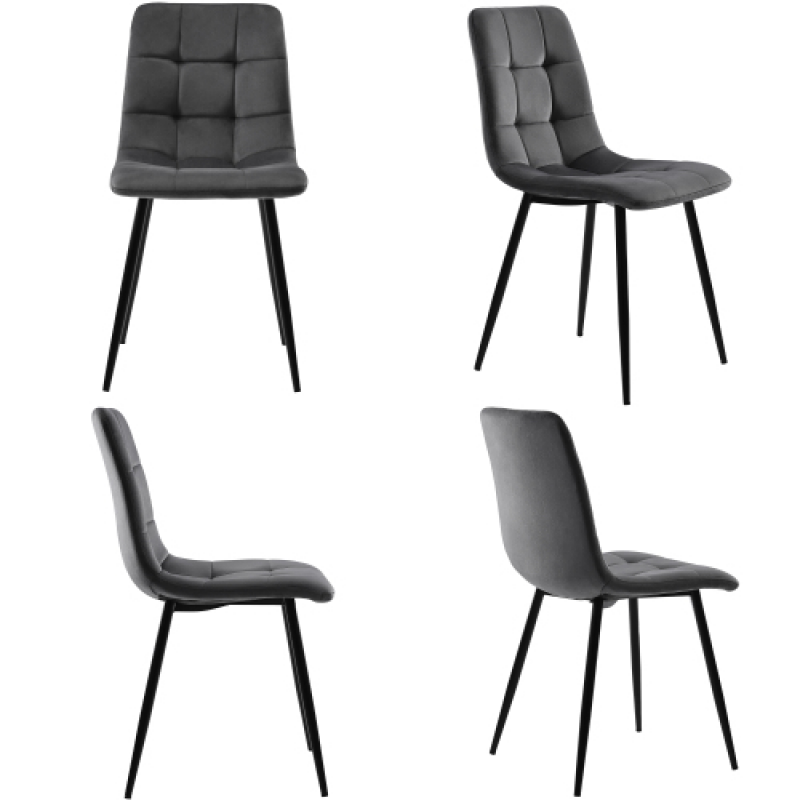 Esszimmerstühle, 4er Set Essstühle Samtoptik Metallrahmen gepolstert mit Rückenlehne für das Esszimmer, 44 x 46 x 86 cm, Grau Aosom.de – Bild 1 von 2