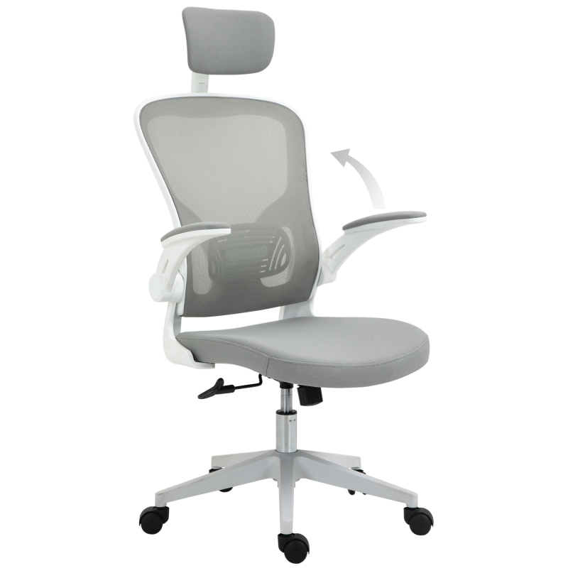 Vinsetto Bürostuhl ergonomischer Schreibtischstuhl mit Kopfstütze und Wippfunktion, höhenverstellbar in Grau, 65 x 64 x 114-122 cm Aosom.de – Bild 1 von 2