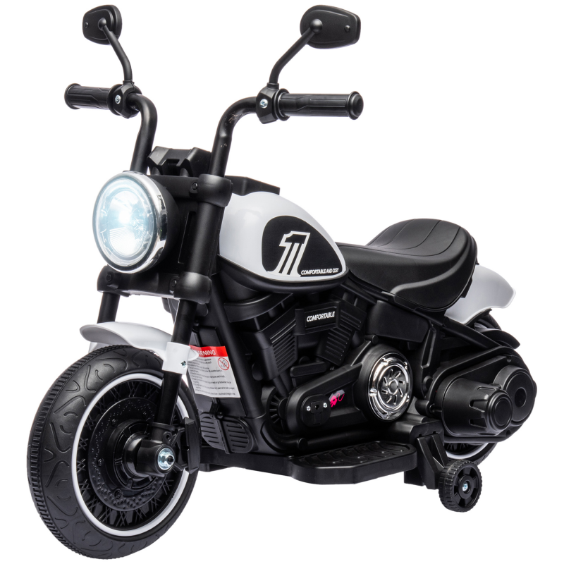 HOMCOM Kindermotorrad Kinder Elektro-Motorrad Elektrofahrzeug Kinderfahrzeug mit 2 abnehmbaren Stützrädern, 3 km/h, für 1,5-3 Jahre Kinder Weiß 76 x 42 x 57 cm Aosom – Bild 1 von 2
