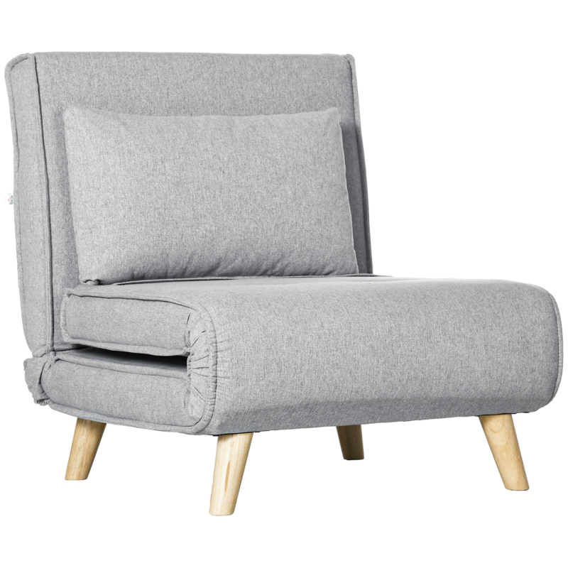 HOMCOM Schlafsessel, Klappbett mit Bettfunktion, Lendenkissen, Klappbar Relaxsessel mit Leinenoptik, Verstellbarer Rückenlehne, bis 150 kg Belastbar, für Wohnzimmer Hellgrau Aosom – Bild 1 von 2