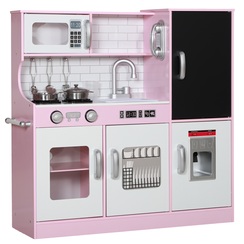 AIYAPLAY Kinderküche Spielküche mit Spielzeug Telefon, Kreidetafel, Mikrowelle, Herd, Spüle, Puppenküche mit Küchenzubehör, Eiswürfelmaschine für 3-8 Jahre Kinder, Rosa Aosom – Bild 1 von 2