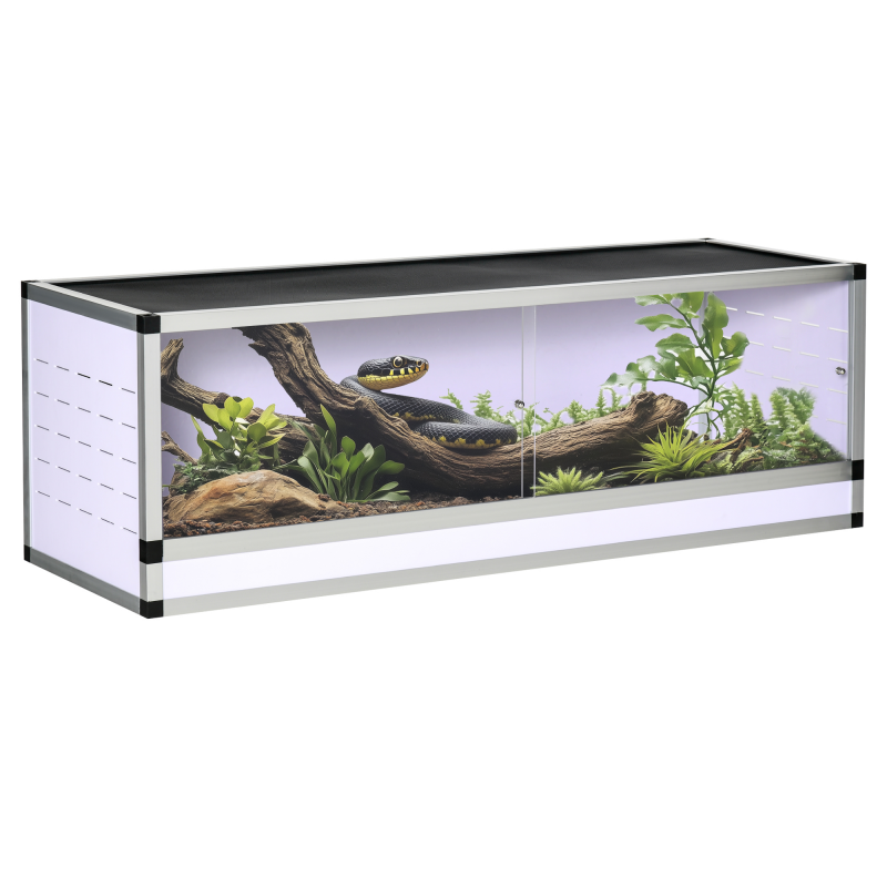 PawHut Terrarium Reptilienzuchtbox für Reptilien Amphibien Spinnentiere aus Aluminium Weiß+Silber+Schwarz 120 x 40 x 40 cm Aosom – Bild 1 von 2