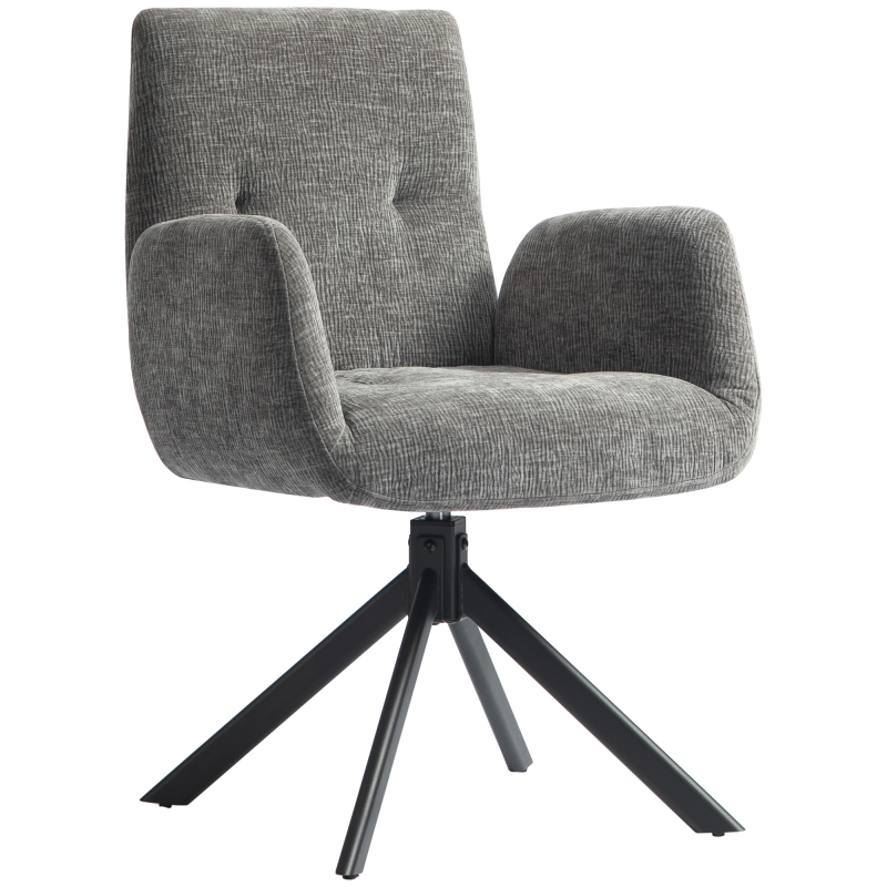 HOMCOM Sessel Drehbar Loungesessel mit Armlehne, Wolle-Leinenoptik, modern Polsterstuhl mit Knopfheftung, Stahlbeine, für Wohnzimmer, Schlafzimmer, Dunkelgrau Aosom – Bild 1 von 2