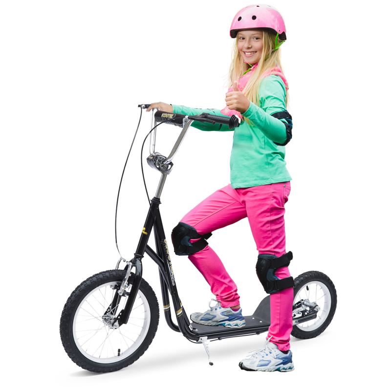 HOMCOM Kinderroller 16 Zoll Scooter Tretroller mit Bremsen für Kinder ab 5 Jahren, Kickboard Schwarz 135x58x92-100 cm Aosom.de – Bild 1 von 2