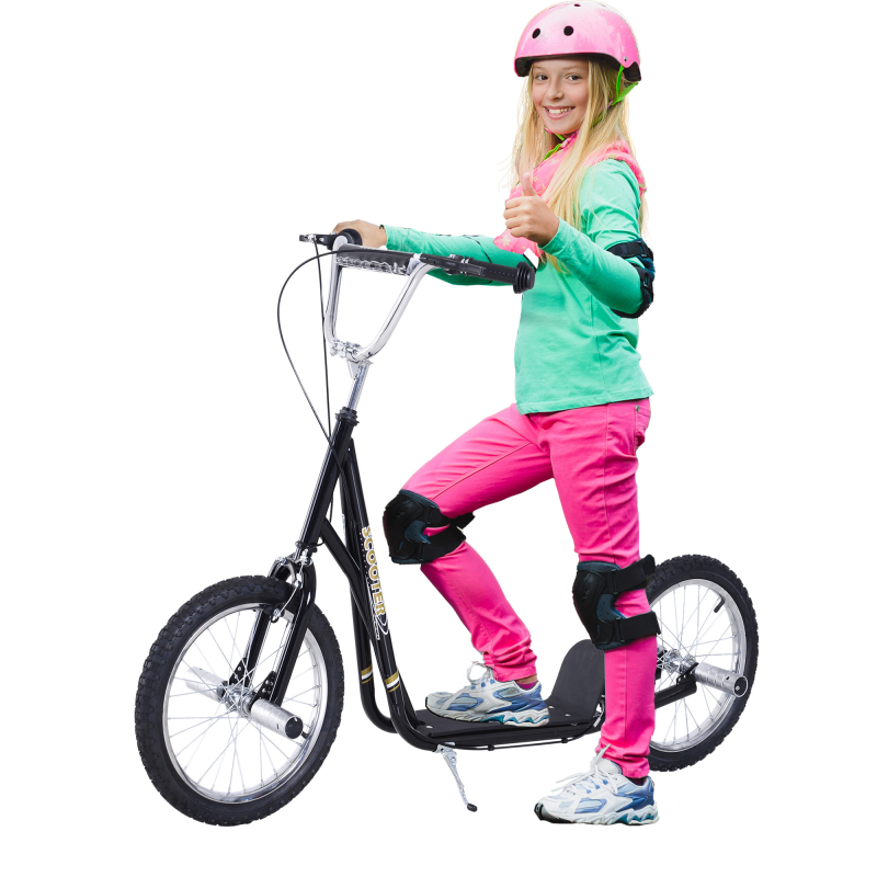 HOMCOM Kinderroller mit Luftreifen Kickscooter Scooter Tretroller Cityroller für Kinder Kickboard 16 Zoll ab 5 Jahre Höhenverstellbar Schwarz Aosom – Bild 1 von 2