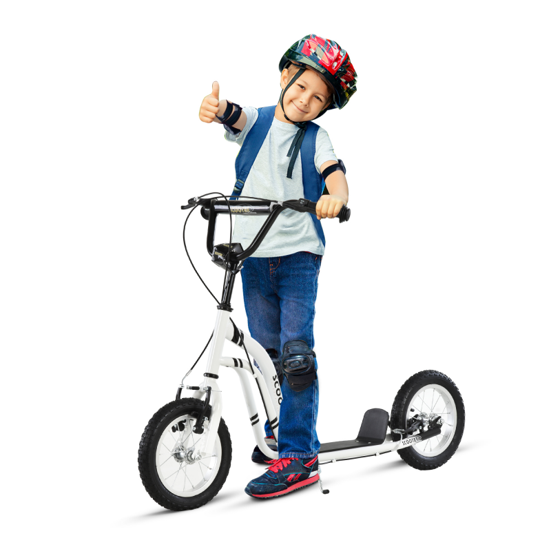 HOMCOM Kinderroller Scooter ab 5 Jahre, Kinderscooter Tretroller Cityroller mit Luftreifen 12 Zoll, Gummi Aluminium, Weiß Aosom – Bild 1 von 2
