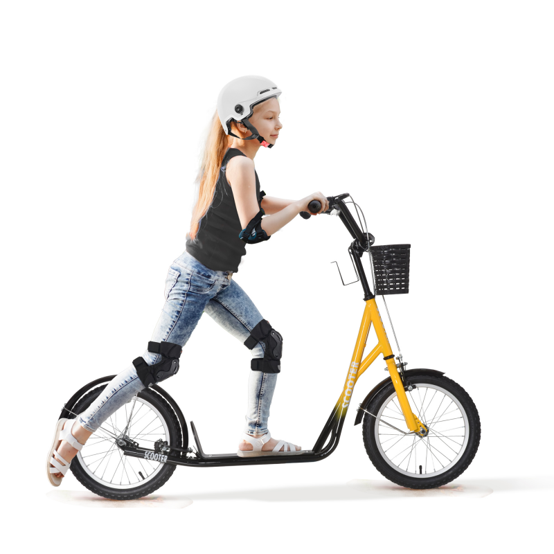 HOMCOM Kinder Roller, höhenverstellbar Tretroller mit großen Gummirädern, 2 Bremsen, Kinderscooter mit Korb, Becherhalter, für 5-12 Jahre Aosom – Bild 1 von 2