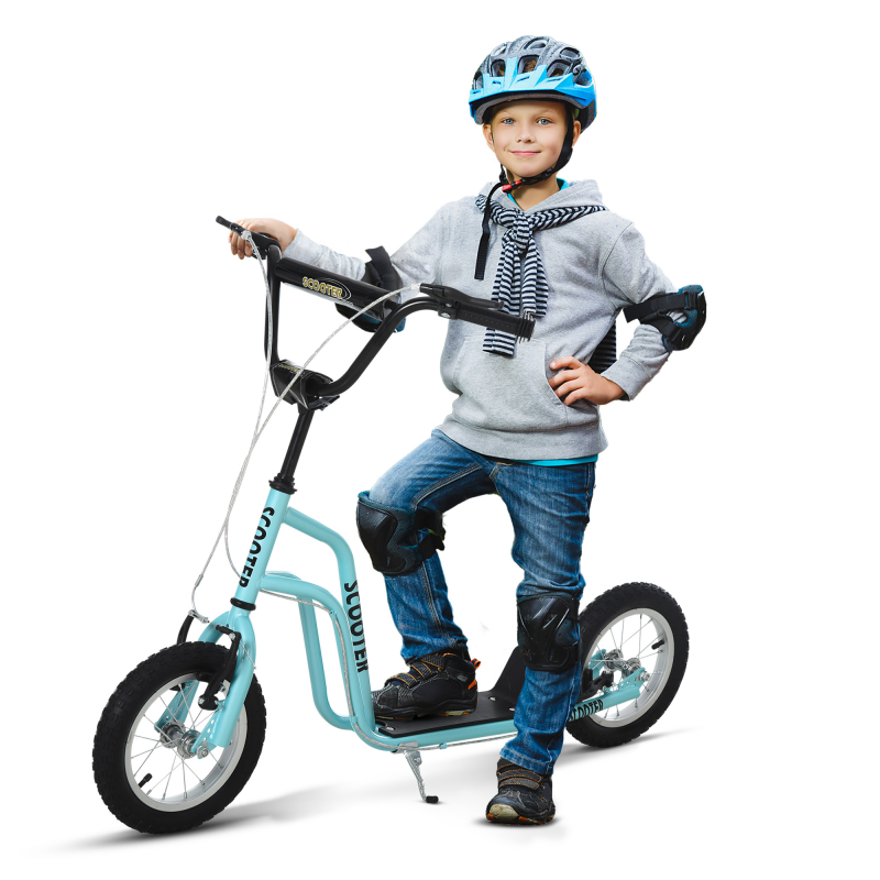 HOMCOM Scooter Tretroller Kinderroller Cityroller mit 12 Zoll Luftreifen, Kickboard für Kinder ab 5 Jahren, Blau, verstellbar 120x58x75-80cm Aosom.de – Bild 1 von 2