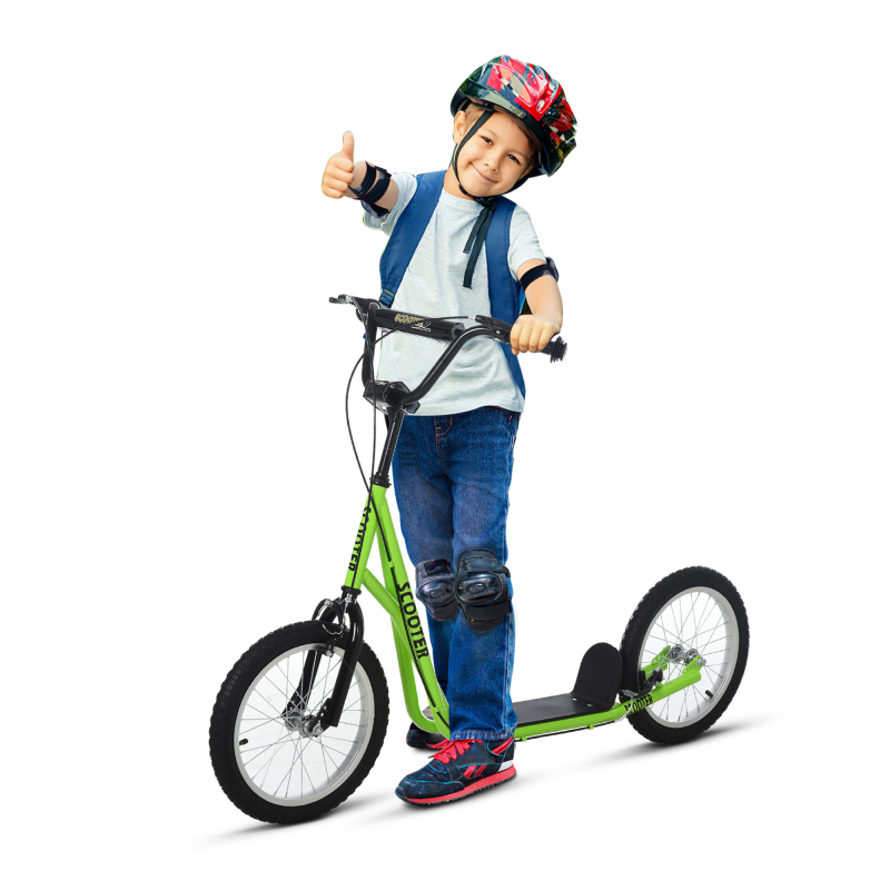 HOMCOM Roller Scooter, Kinderroller, Tretroller ab 5 Jahre, Kinder Kickboard mit Luftreifen und Handbremse, 16 Zoll, Grün, 139 x 58 x 90-96 cm Aosom – Bild 1 von 2