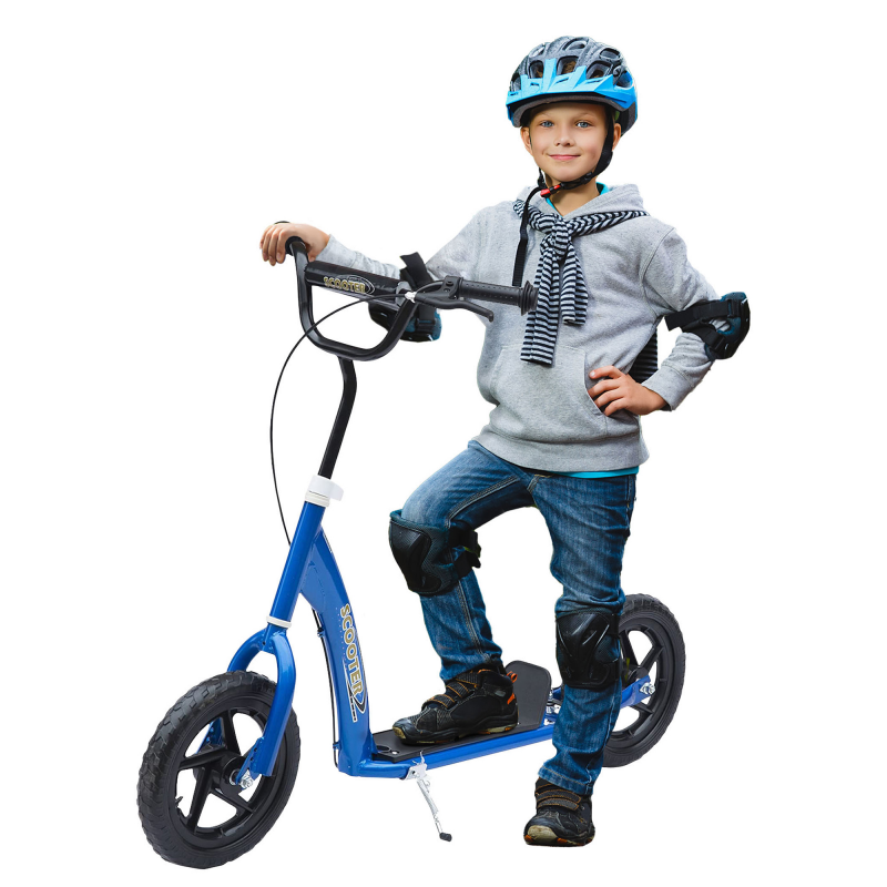 HOMCOM Kinderroller City Roller 12 Zoll mit Hinterbremse höhenverstellbar aus Stahl & EVA in Blau 120x52x80-88 cm Aosom.de – Bild 1 von 2