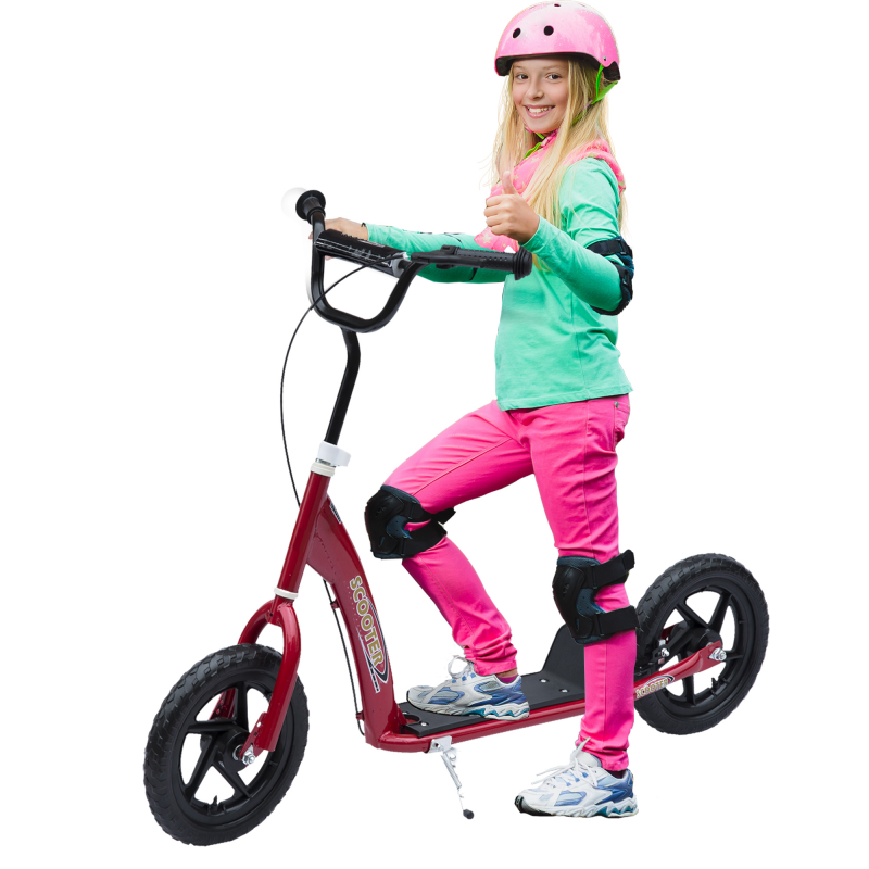 HOMCOM Kinderroller City Roller Scooter 12 Zoll mit Hinterbremse höhenverstellbar aus Stahl EVA in Rot 120 x 52 x 80-88 cm für Kinder Aosom.de – Bild 1 von 2