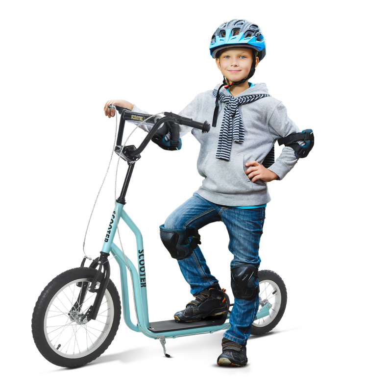 HOMCOM Scooter Roller Kinderroller ab 5 Jahren, Kickboard mit Luftreifen 16/12 Zoll, Blau, 135 x 58 x 88-94 cm Aosom – Bild 1 von 2