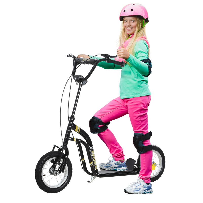 HOMCOM Kinderroller ab 5 Jahre Scooter Tretroller 12 Zoll Luftreifen Gummi Aluminium Schwarz, verstellbare Höhe 120x58x85-95cm Aosom.de – Bild 1 von 2