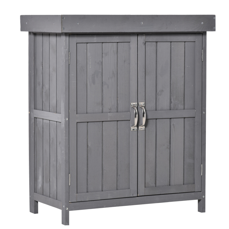 Outsunny Gartenschrank Wetterfester Geräteschrank aus Tannenholz, Doppeltür, 2 Fächer, Dunkelgrau, 74x43x88cm Aosom – Bild 1 von 2