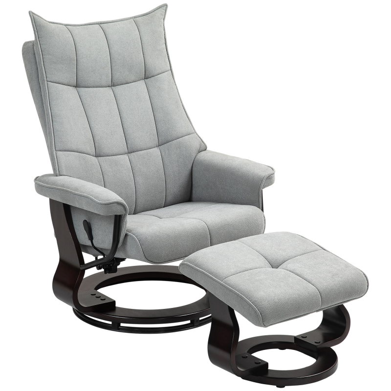 HOMCOM Relaxsessel mit Hocker, Drehbar Fernsehsessel mit Liegefunktion, Wippfunktion, Liegesessel mit doppellagiger hoher Rückenlehne, Samtoptik, für Wohnzimmer, Schlafzimmer, Grau Aosom – Bild 1 von 2