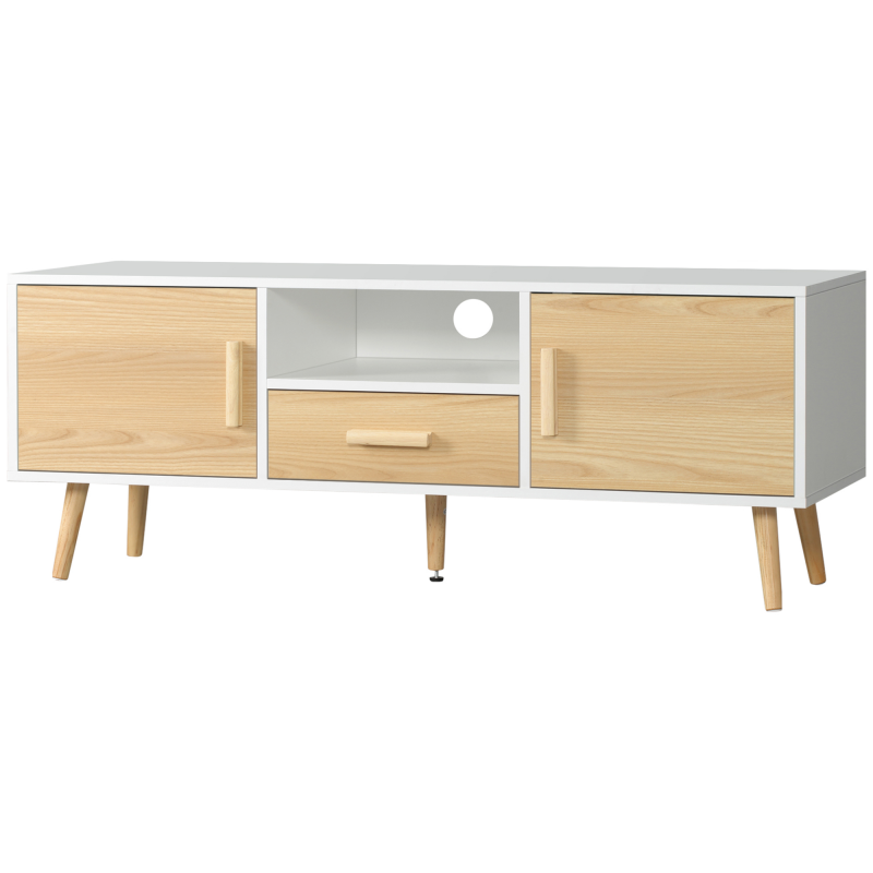 HOMCOM TV-Möbel TV-Bank TV-Ständer für Fernseher bis zu 46 Zoll im skandinavischen Stil mit 1 Schublade, 2 Schränken, 1 Nische, 1 Kabeldurchlass - 120 x 37 x 45,5 cm Aosom – Bild 1 von 2