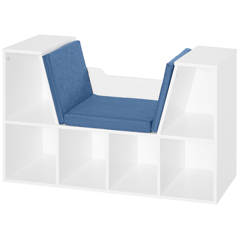HOMCOM Bücherregal Bank 2-in-1 Design Contemporain 6 Fächer 3 Kissen 102L x 30B x 61H cm Weiß Blau Aosom – Bild 1 von 2