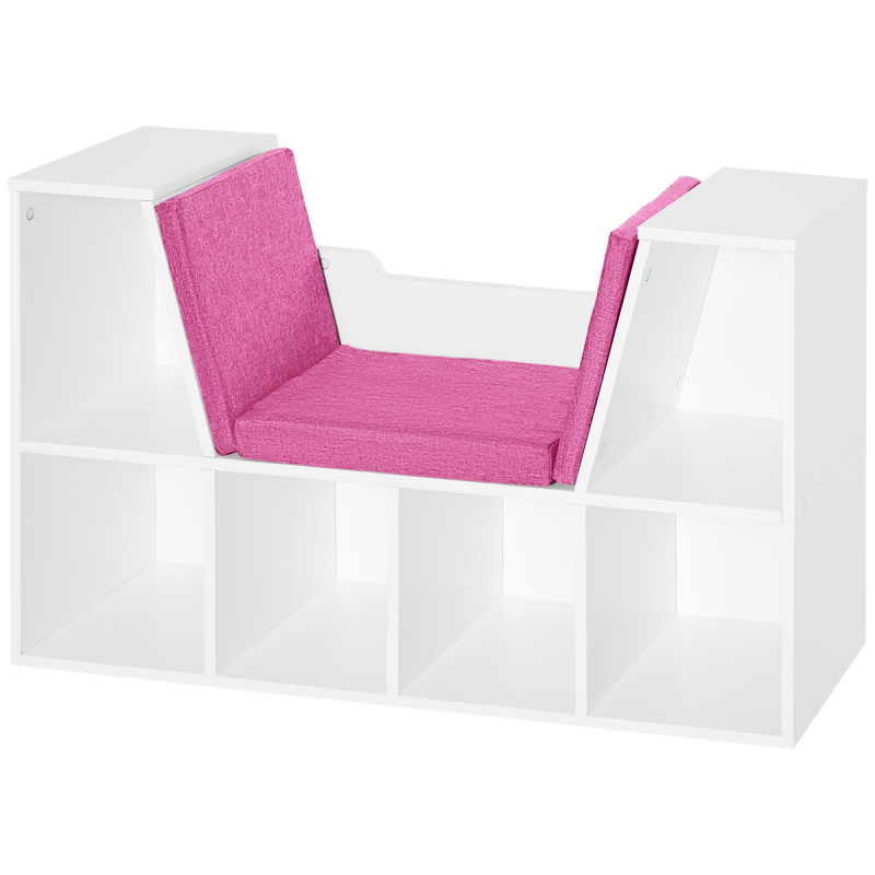 HOMCOM Bibliothek Bank 2 in 1 Design Zeitgenössisch 6 Fächer 3 Kissen inklusive 102L x 30B x 61H cm Weiß Rosa Aosom – Bild 1 von 2
