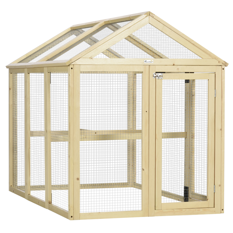 PawHut Hühnerstall aus Holz mit Drahtgitter 140 x 88,5 x 106 cm - Natur Aosom – Bild 1 von 2