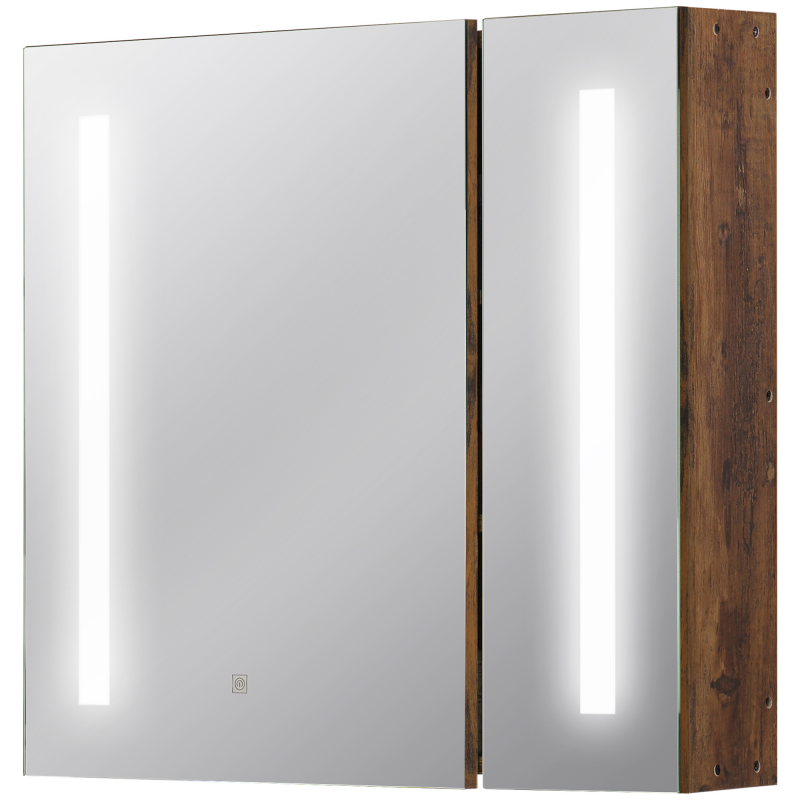 kleankin Badezimmerschrank mit LED beleuchtetem Spiegel Badezimmermöbel 2 Türen mit 3 Ebenen 70 x 15 x 65 cm Holzoptik Aosom – Bild 1 von 2