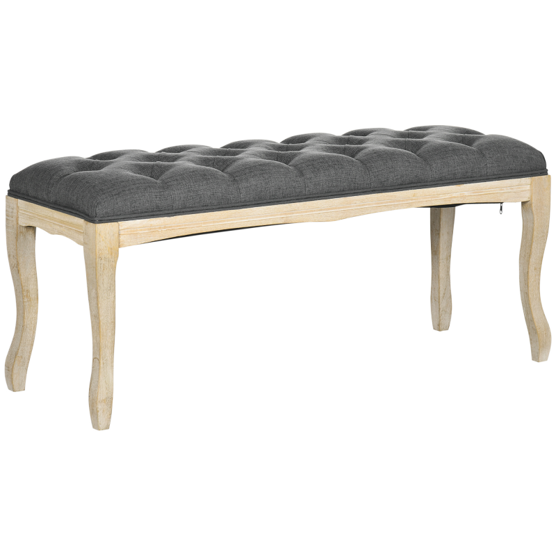 HOMCOM Bank Gepolsterte Bank im klassisch schicken Stil 110 cm Bettende in Leinenstoff gepolstert mit Heveaholzbeinen Lin Grau Aosom – Bild 1 von 2