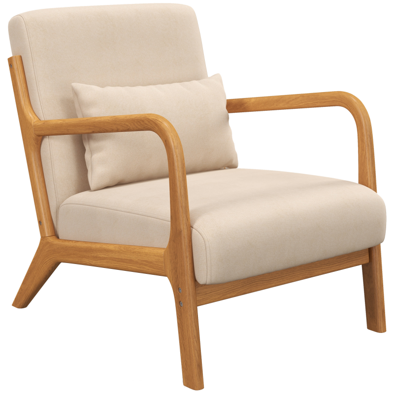 HOMCOM Loungesessel mit Massivholzrahmen Lounge - tiefe Sitzfläche - Armlehnen - beigefarbener Veloursstoff Aosom – Bild 1 von 2