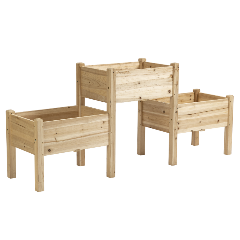 Outsunny Hochbeet auf Beinen, Blumenkasten-Tablett 2 Ebenen Maße 184L x 45B x 80H cm Inkl. Bewässerungseinsätze Vorgeöltes Fichtenholz Aosom – Bild 1 von 2