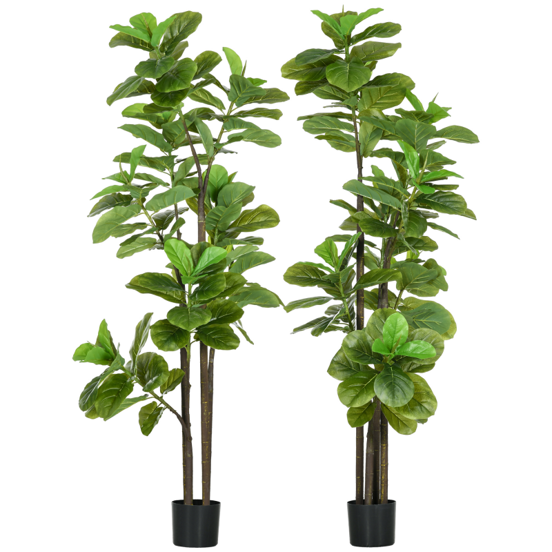 HOMCOM Set mit 2 künstlichen Pflanzen Geigenblattfeige Ficus Lyrata Höhe 180cm mit Topf, Großer künstlicher Baum zur Dekoration Aosom – Bild 1 von 2