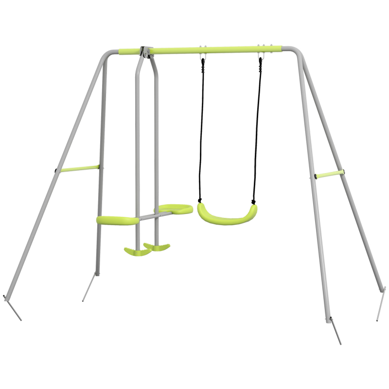 Outsunny 2-in-1 Kinderschaukelgestell mit 1 Schaukelsitz und 1 gegenüberliegendem Gesicht, Kinderschaukel, 3-8 Jahre, 255 x 160 x 180 cm, max. Belastung 135 kg, Metallstruktur, Grün Grau Aosom – Bild 1 von 2
