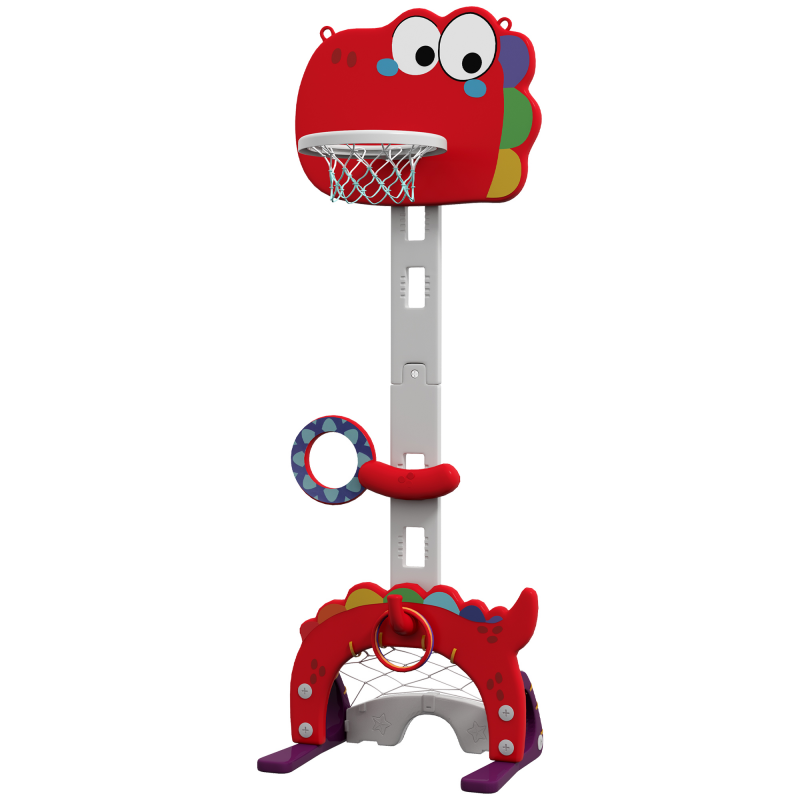 AIYAPLAY Kinder-Basketballkorb, höhenverstellbar, 5-in-1 Multifunktionsballwurf, Golf, Fußball und Lassospiel, 3-6 Jahre, Rot Aosom – Bild 1 von 2