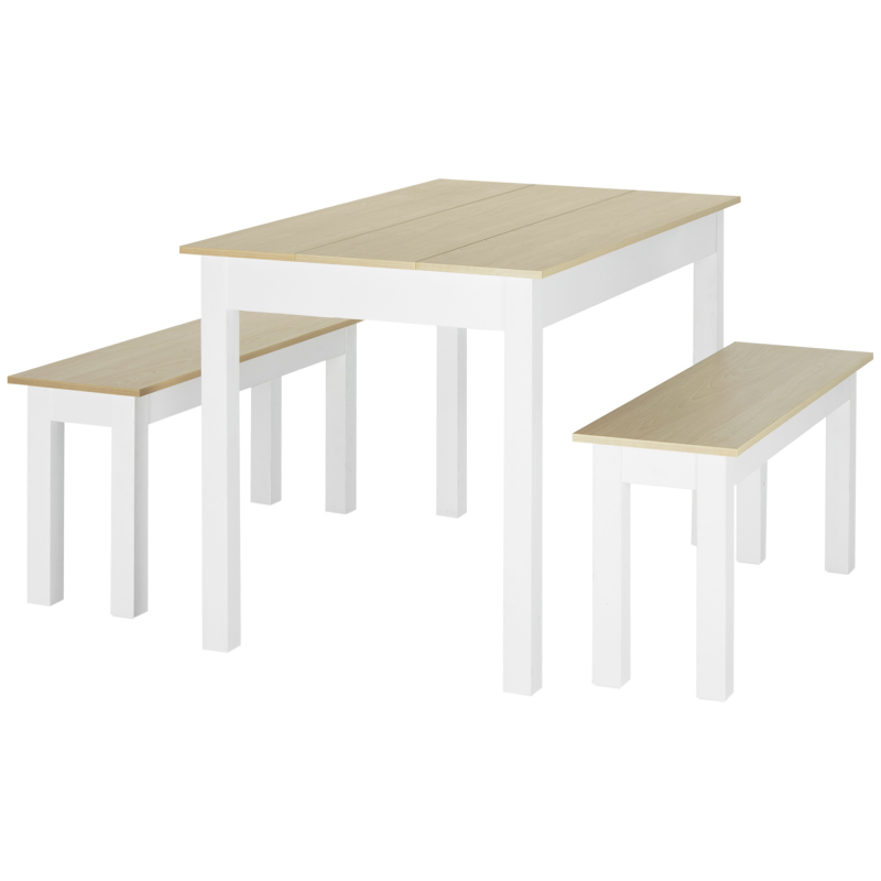 HOMCOM 3-teiliges Esszimmertisch-Set mit 2 unterstellbaren Bänken für 4-6 Personen im zeitgenössischen Stil - Küche Esszimmer Wohnzimmer - Spanplatten Aosom – Bild 1 von 2