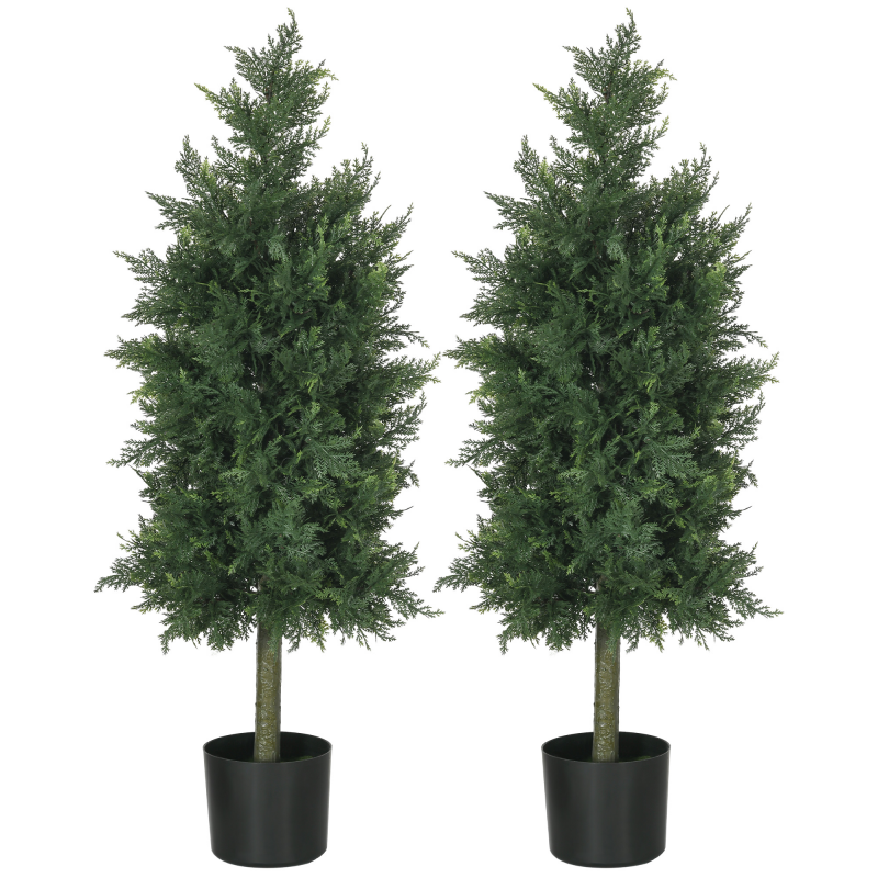 HOMCOM Set von 2 künstlichen Zedernbäumen für den Innen- und Außenbereich mit Topf, Höhe 90 cm, Nadelbaum, 38L x 12,5B x 90H cm grün Aosom – Bild 1 von 2