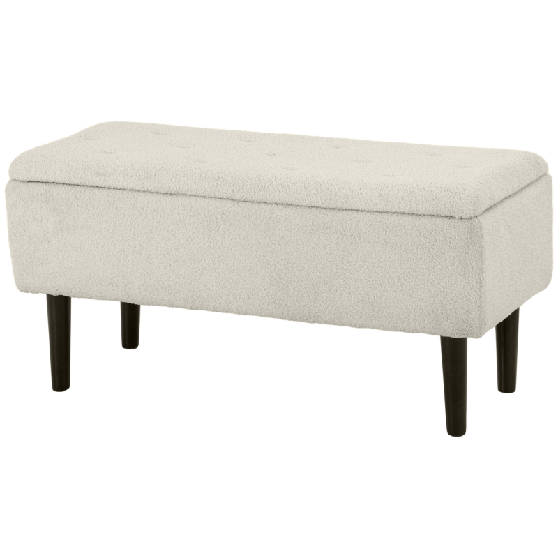 HOMCOM Aufbewahrungsbank Samt Hocker Holzbeine Kautschukholz für Wohnzimmer Schlafzimmer Eingang 95 x 38 x 45 cm Beige Aosom – Bild 1 von 2