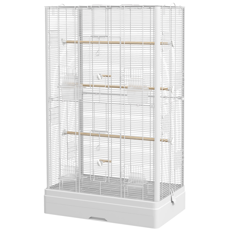 PawHut Vogelkäfig, Voliere mit Türen, Sitzstangen - Käfig für Kanarienvögel Wellensittiche Papageien - 61 x 36,5 x 98 cm - weiß Aosom – Bild 1 von 2