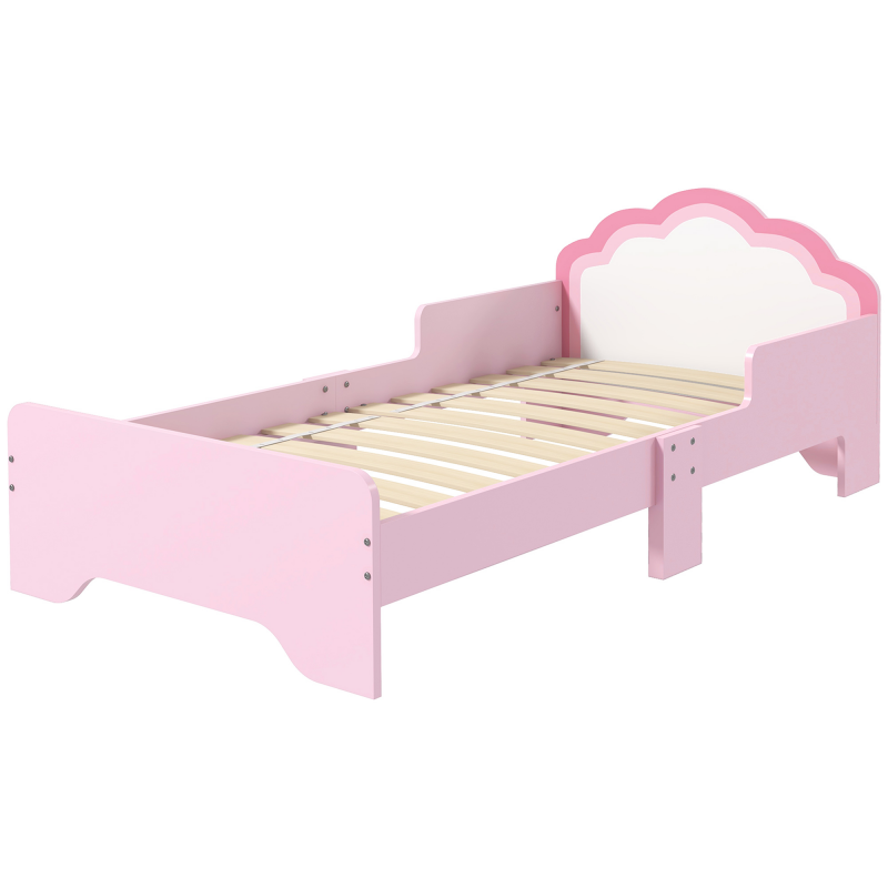 ZONEKIZ Kinderbett für 3-6 Jahre 143 x 74 x 55 cm Wolken-Design - Lattenrost inklusive, modernes Kinderzimmer, pink Aosom – Bild 1 von 2