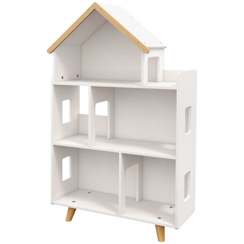 ZONEKIZ Kinderregal für Spielzeug und Bücher Hausform - 3 Ebenen mit Regalen - Massivholz - 65 x 25 x 108,5 cm - weiß und natur Aosom – Bild 1 von 2