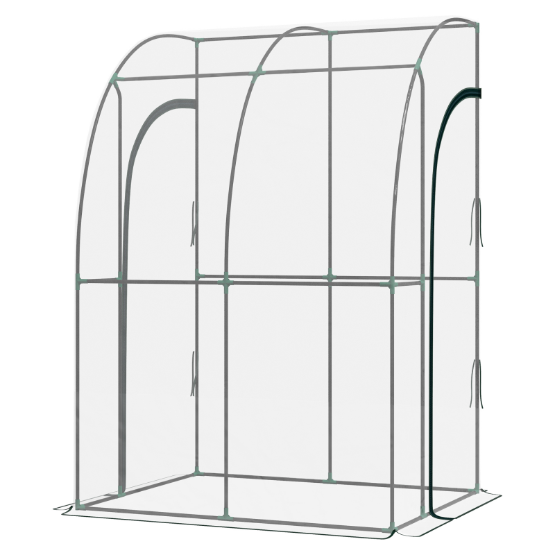 Outsunny Angelehntes Gewächshaus Gewächshaus Wintergewächshaus Maße 1,43L x 1,18B x 2,12H m 2 rollbare Reißverschlusstüren pulverbeschichteter Stahl PVC transparent Aosom – Bild 1 von 2