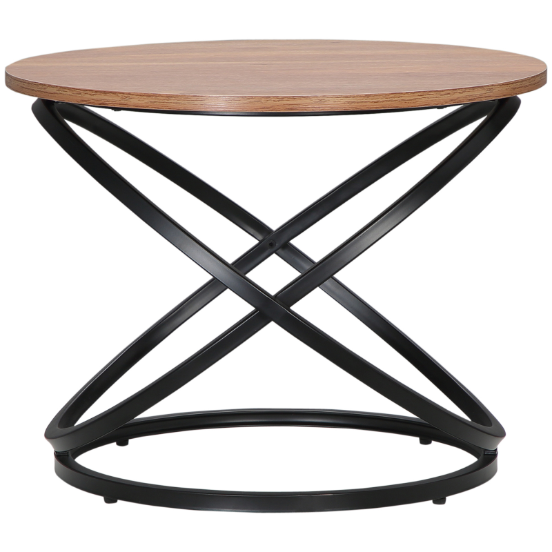 HOMCOM Couchtisch Runder Beistelltisch Industriedesign aus Schwarzem Metall und Holzplatte - Ø 60 x 46H cm Aosom – Bild 1 von 2