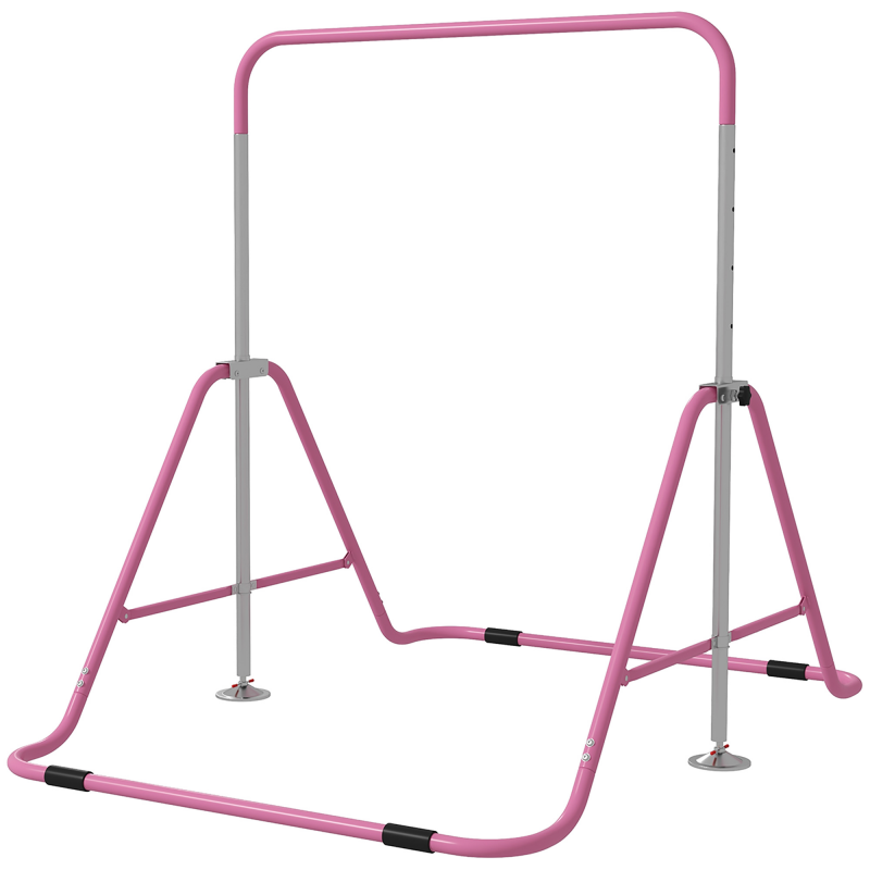 HOMCOM Kinderturnstange für Kinder, klappbar, Höhe verstellbar von 88 bis 128 cm, mit dreieckiger Stahlbasis, Rose Aosom – Bild 1 von 2