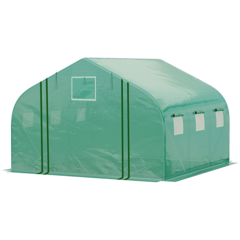 Outsunny Gartengewächshaus-Tunnel Groß 3,5 x 3 x 2 m - 6 Fenster und aufrollbare Reißverschlusstür - Feuerverzinkter Stahl PE Hochdichtefolie Grün Aosom – Bild 1 von 2