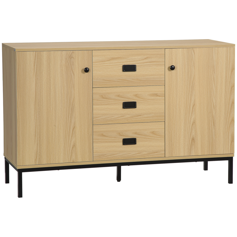 HOMCOM Buffet Küchenschrank Aufbewahrungsschrank 2 Türen verstellbares Regal 3 Schubladen zeitgenössischer Stil - Maße: 120L x 39,5B x 77H cm Aosom – Bild 1 von 2