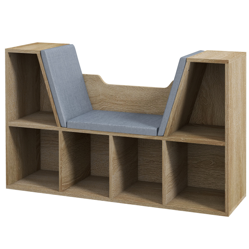 HOMCOM Bücherregal Bank 2-in-1 Design zeitgenössisch 6 Fächer 3 Kissen enthalten 102L x 30B x 61H cm Eiche Grau Aosom – Bild 1 von 2