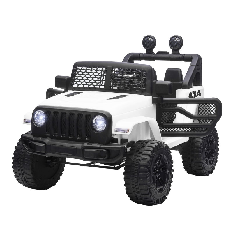 HOMCOM Elektroauto für Kinder mit Heckantrieb 12 V 5 Km/h max. Fernbedienung inklusive Licht- und Soundeffekte dim. 100L x 65B x 72H cm Weiß Aosom – Bild 1 von 2