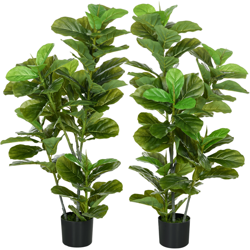 HOMCOM Set mit 2 künstlichen Feigenbäumen Kunstbaum mit einer Höhe von 110 cm mit Topf, Großer Kunstbaum für Dekoration Aosom – Bild 1 von 2