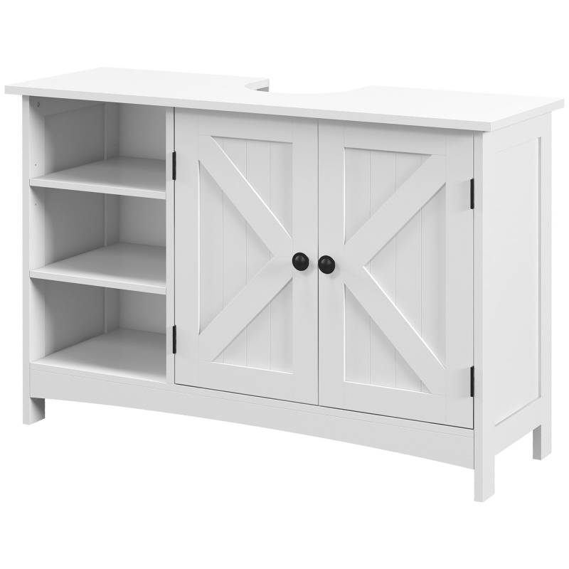 kleankin Badezimmer-Unter-Waschtischmöbel, Badezimmermöbel, höhenverstellbare Regale, 2-Türen-Schrank, Unterbauwaschtischmöbel, klassischer Stil, 90 x 30 x 60 cm, weiß Aosom – Bild 1 von 2