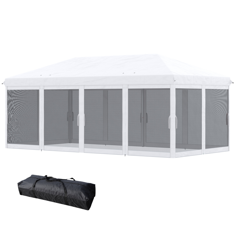 Outsunny Gartenpavillon-Pavillon Faltbarer Pop-up Terrassenpavillon 6 x 3 m Anti-UV Abnehmbare Moskitonetze + Transporttasche Creme Schwarz Aosom – Bild 1 von 2